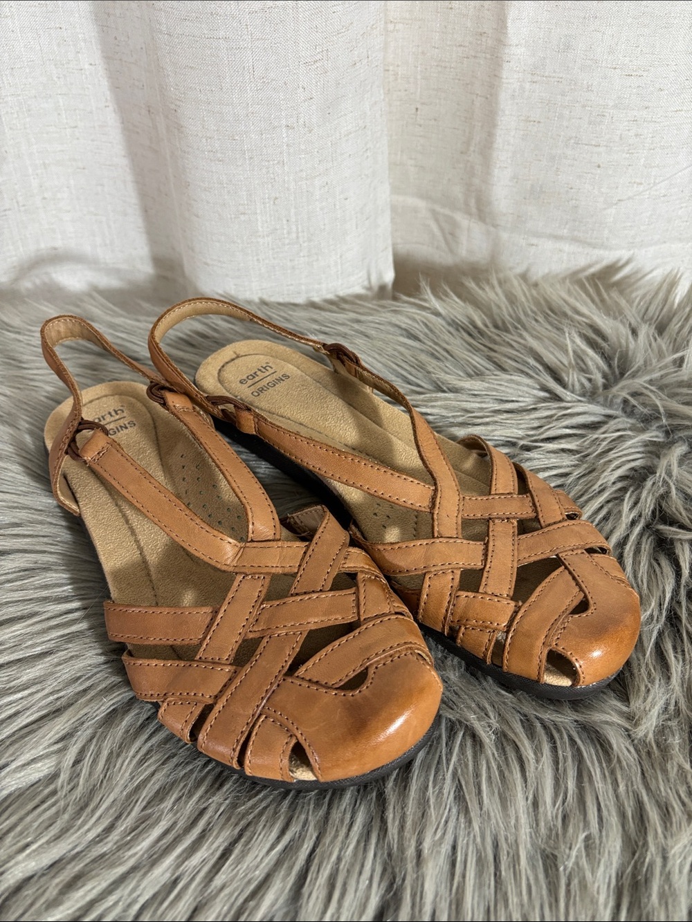 Earth Origins Nellie Brown Closed Toe Woven Leather Slingback Sandals